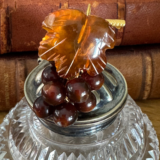 Vintage Baltic Amber Cluster of Articulated Grapes Pin