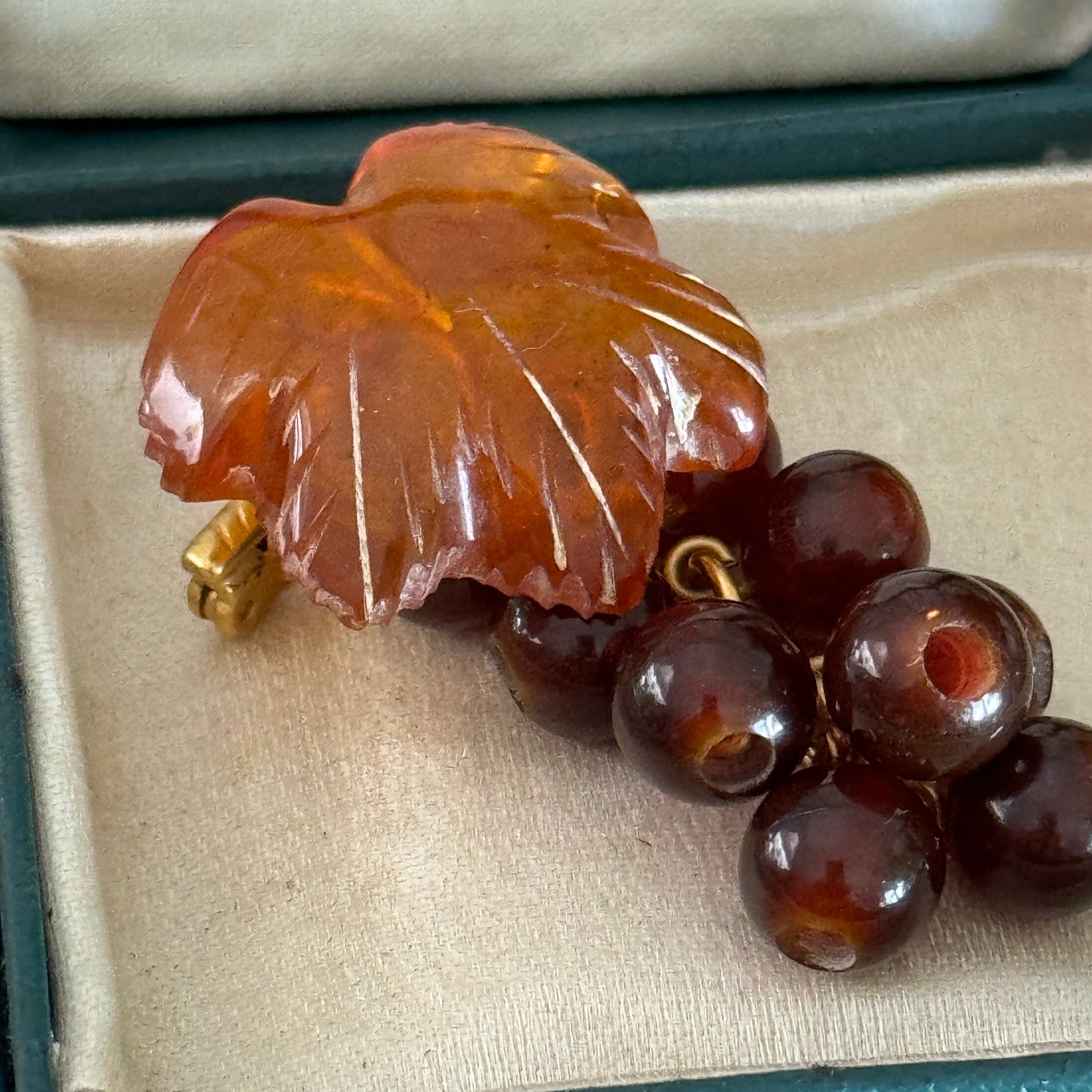 Vintage Baltic Amber Cluster of Articulated Grapes Pin