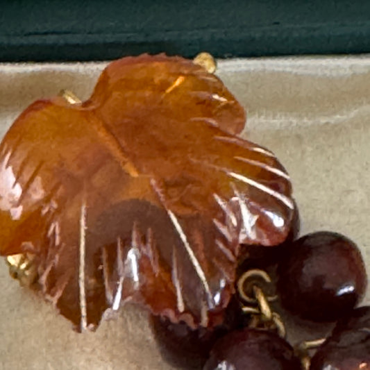 Vintage Baltic Amber Cluster of Articulated Grapes Pin