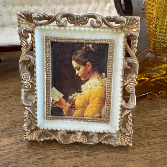 Vintage Hong Kong A Young Girl Reading Doll House Plastic Frame Easel