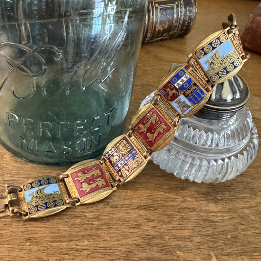 Vintage French Enamel Heraldic Shield Bracelet Normandie