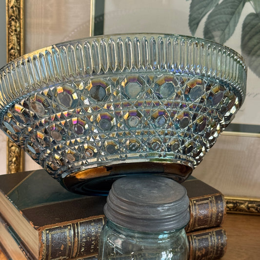 Vintage Indiana Glass Windsor Blue Carnival Glass Large Salad Bowl