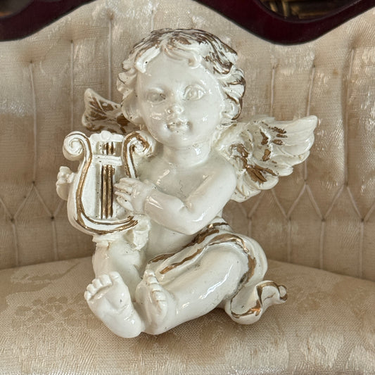 Vintage Miniature Cherub Putti with Harp