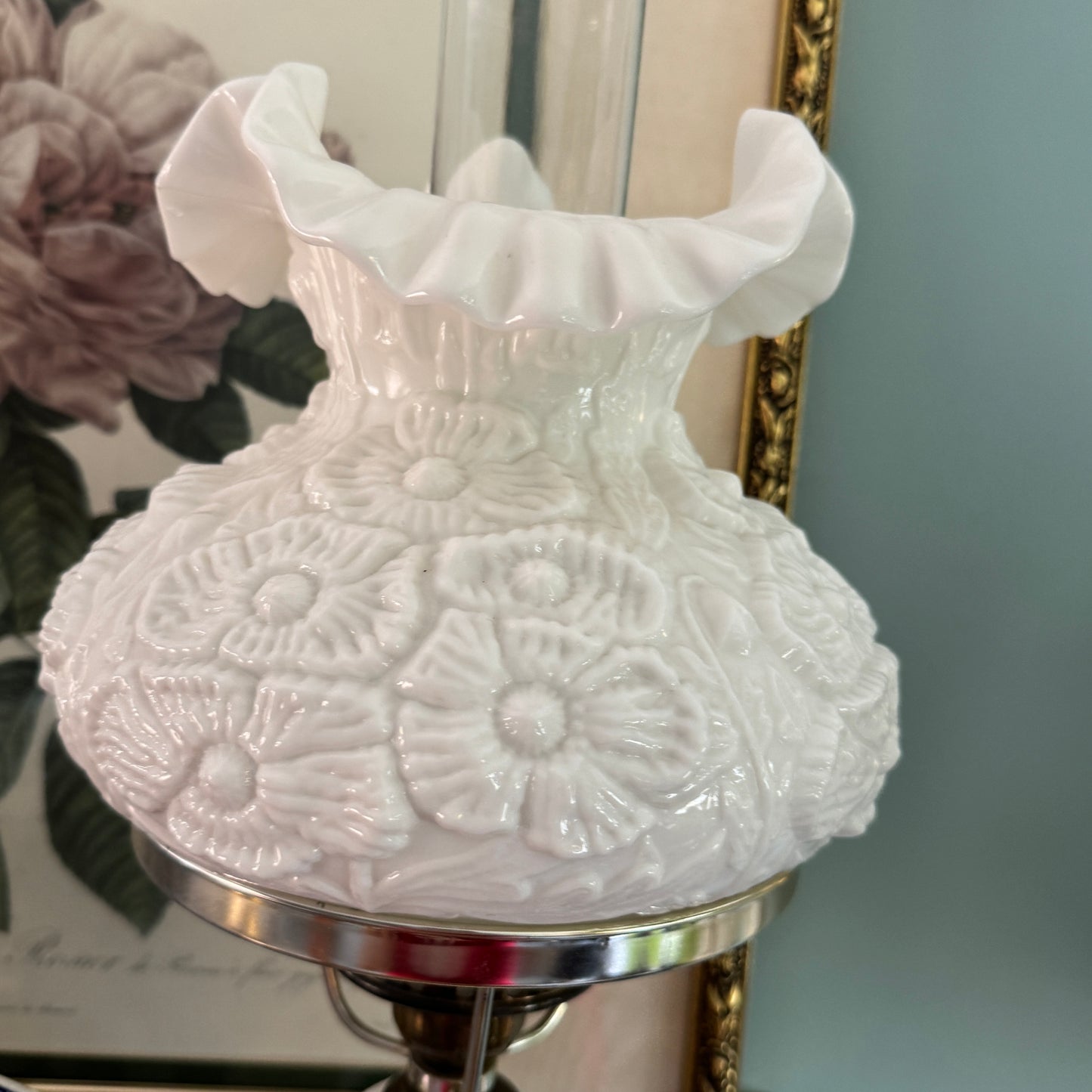 Fenton Poppy White Milk Glass Student Table Lamp