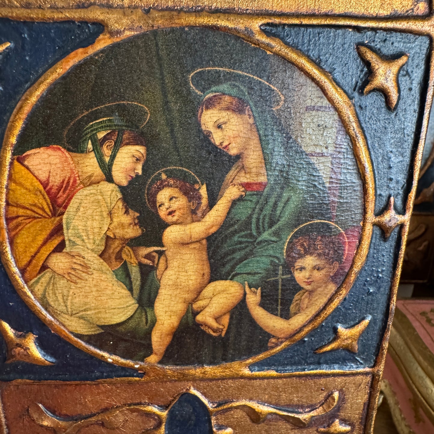 Vintage Pair of Italian Raphael's Madonna Of The Chair & Dell'Impannata Gilt Book Ends