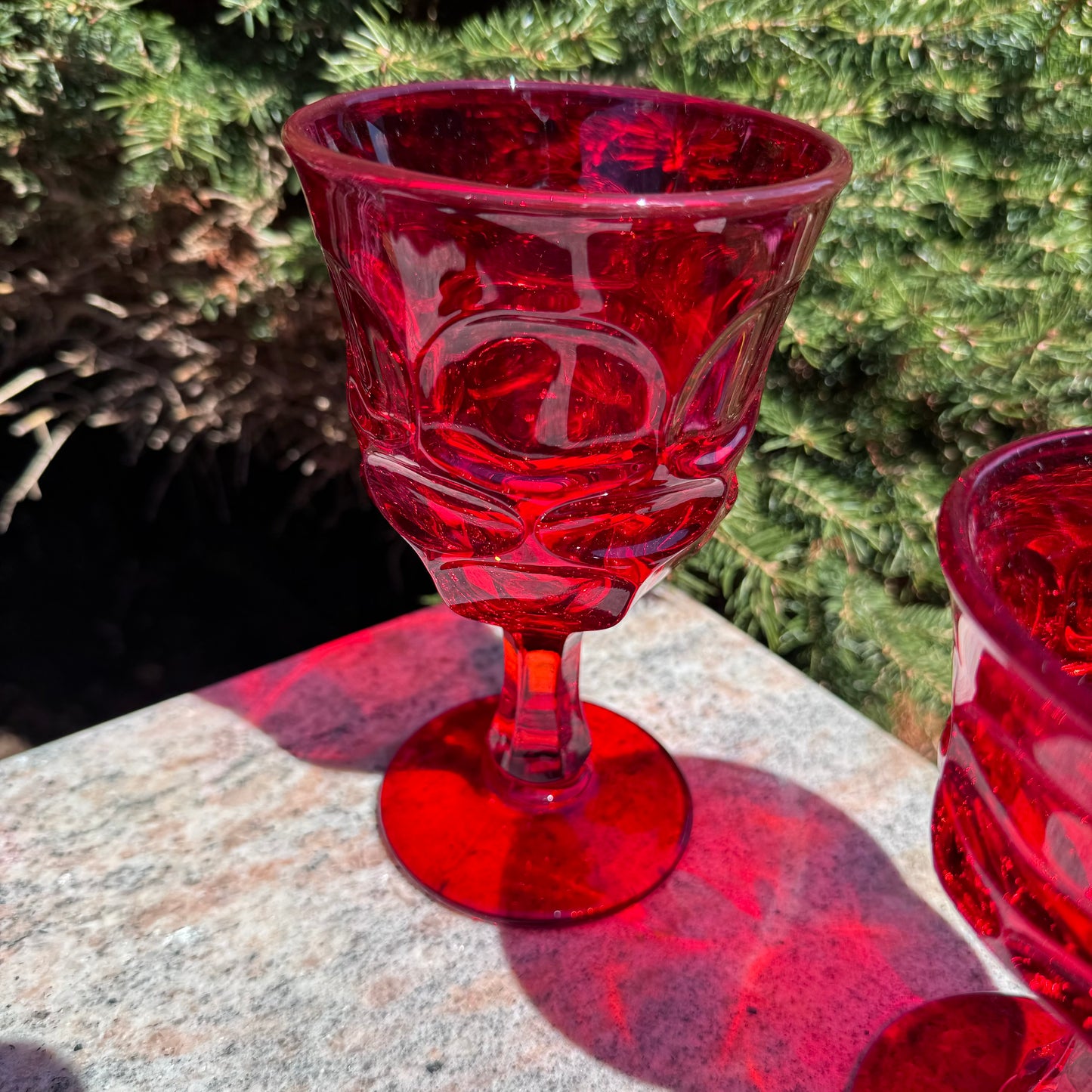 5 Fostoria Henry Ford Museum Red Argus Goblets, Sherbet, & Wine Glasses