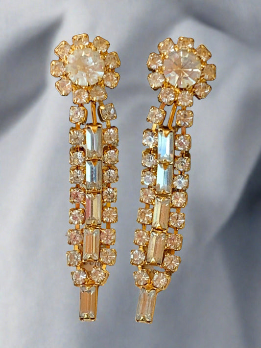 Vintage Floral  Rhinestone Dangling Earrings