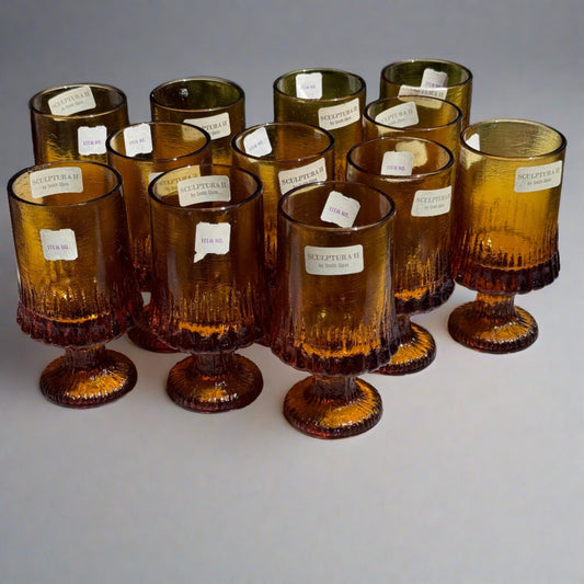 15 Mid Century Modern Smith Glass Sculptura II Amber Wine Glasses