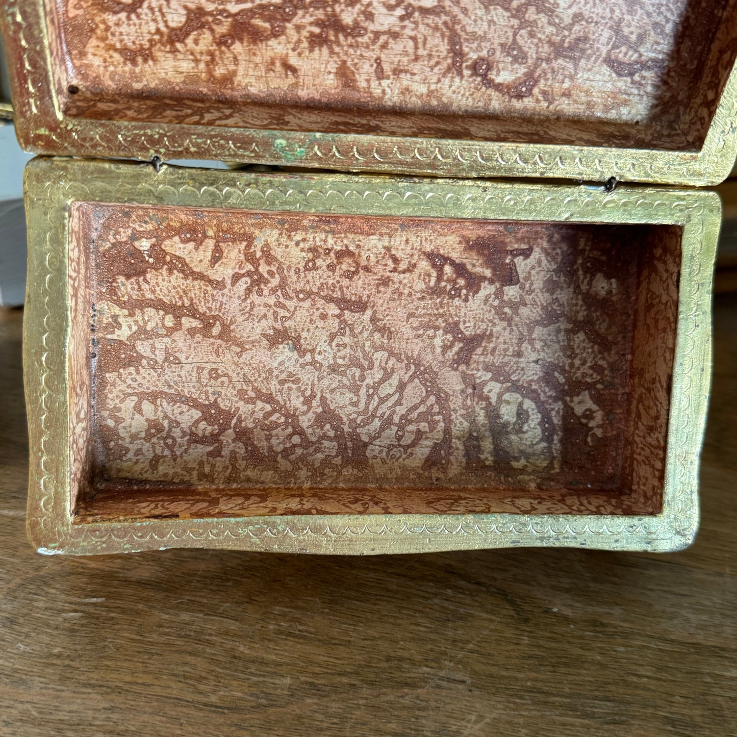 Vintage Italian Gilt & Pink Handpainted Floral Footed Wooden Box