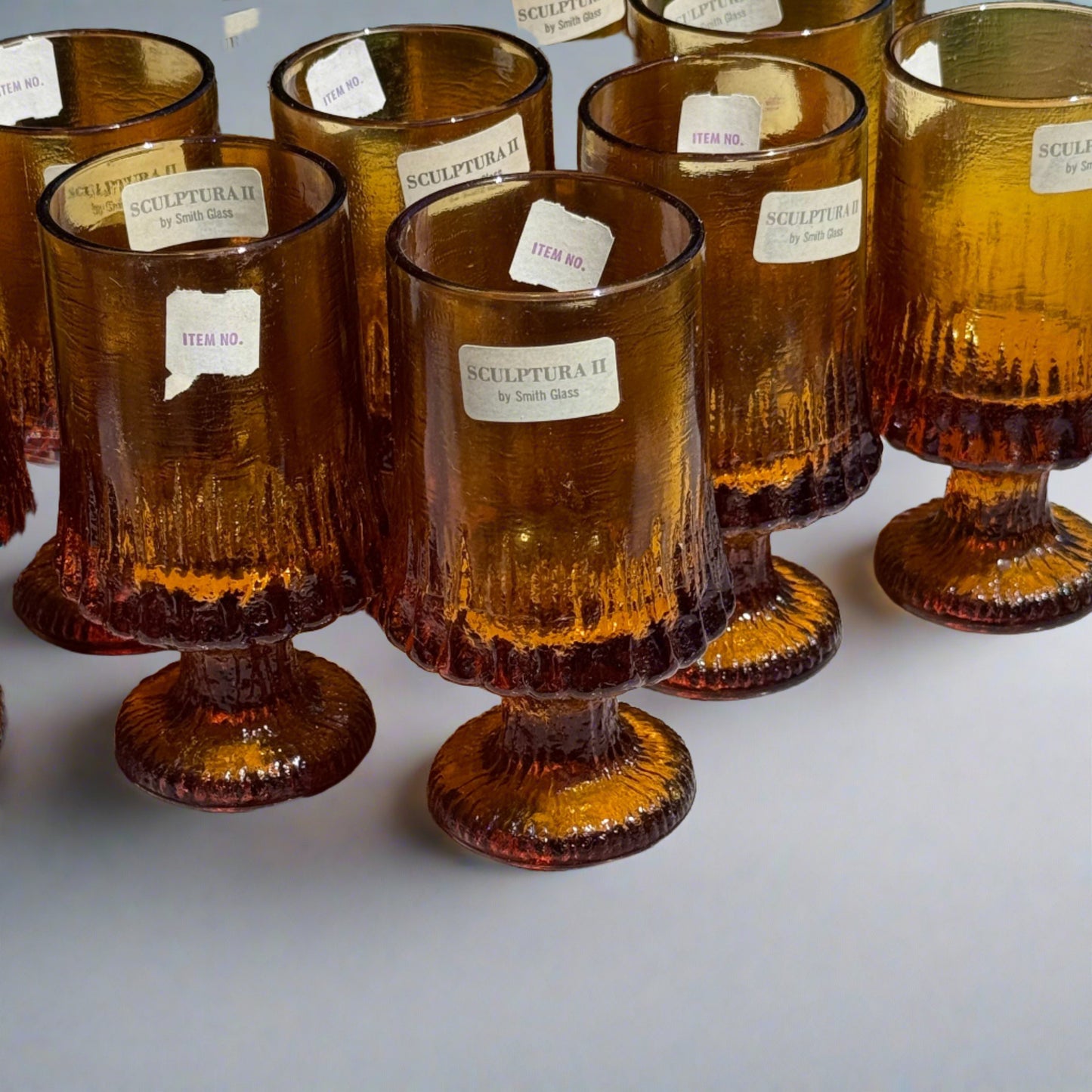 15 Mid Century Modern Smith Glass Sculptura II Amber Wine Glasses