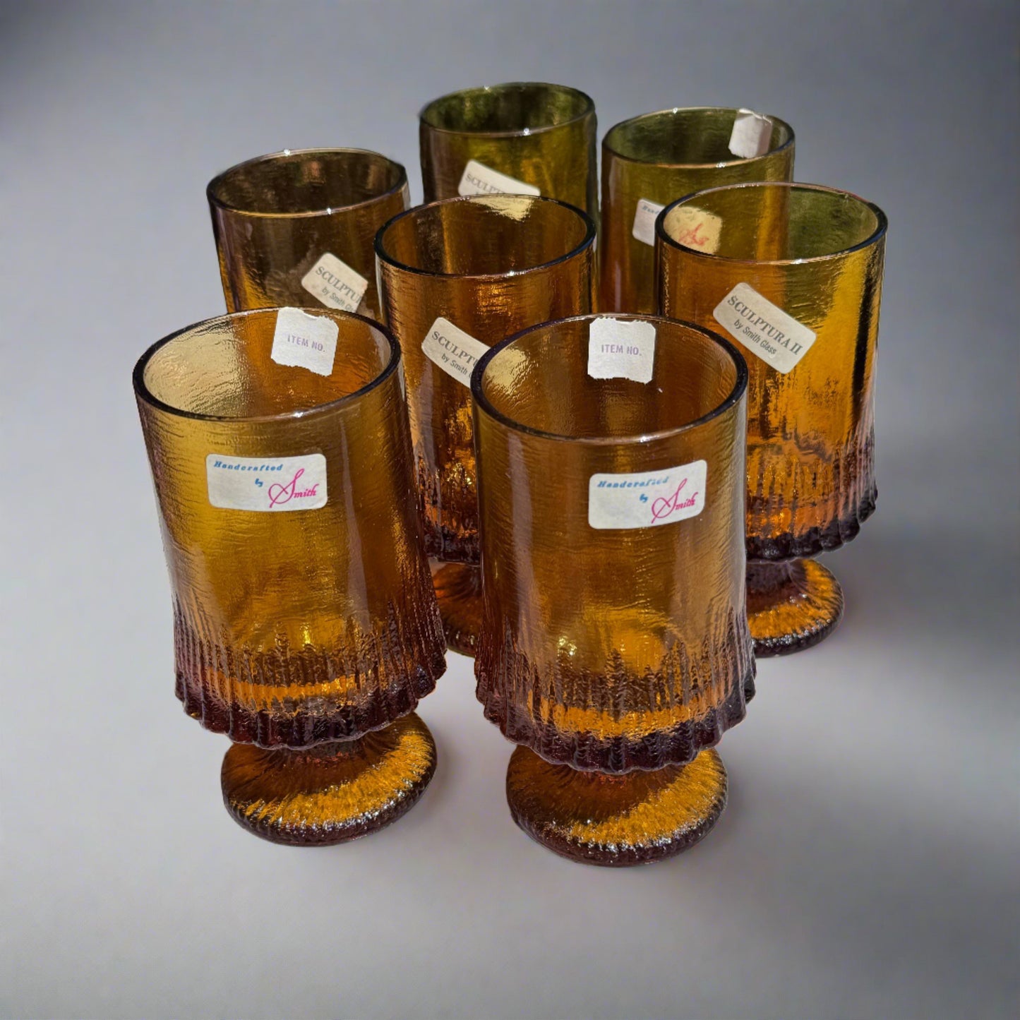 7 Mid Century Modern Smith Glass Sculptura II Water Goblets