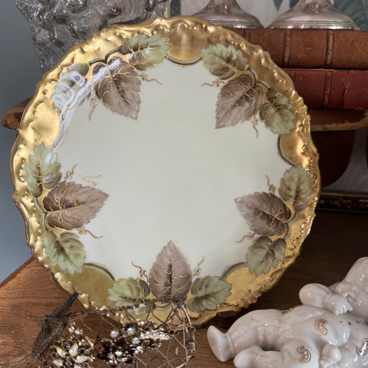 Antique Elite Limoges French Hand Painted Leaves Plate Signed