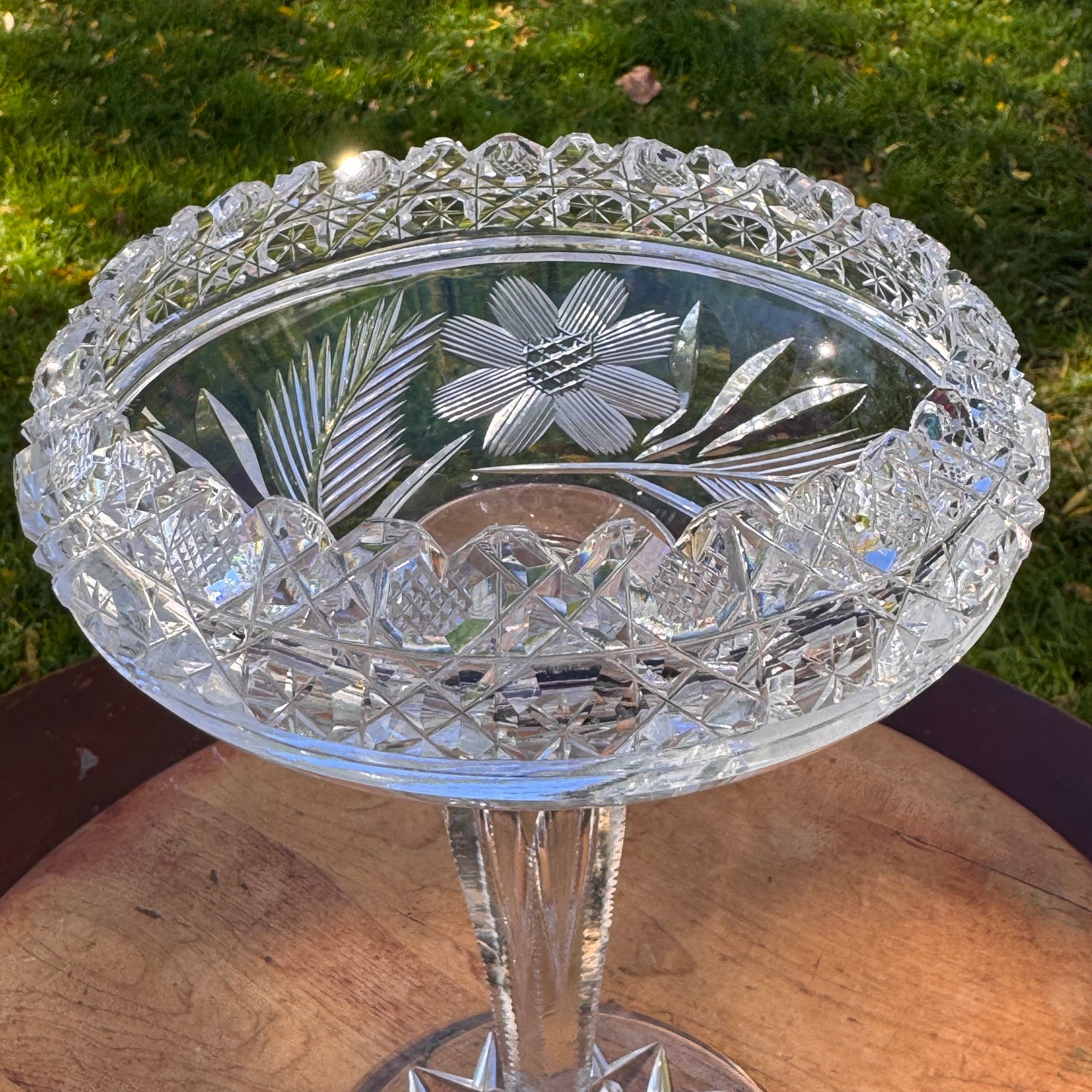 Exceptional Notch Stem American Brilliant Cut Glass Tiered Compote