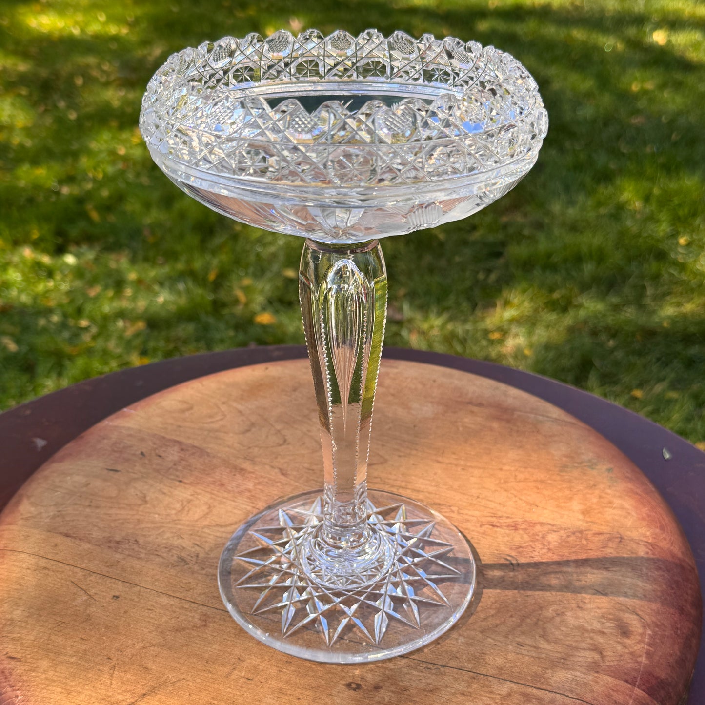 Exceptional Notch Stem American Brilliant Cut Glass Tiered Compote