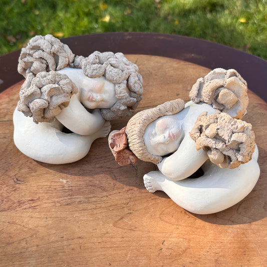 Two Contemporary Ceramic Pottery Cherubs Signed Ramos