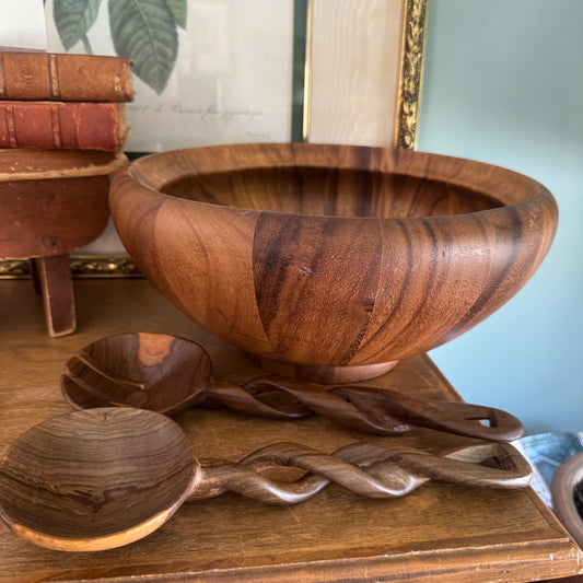 Ironwood Acacia Wood Large Salad Bowl & Salad Tongs
