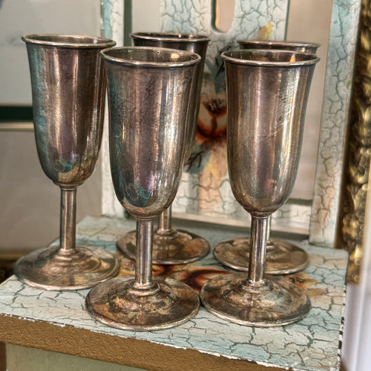 Five Antique E. G. Webster Co Judaica Sterling Footed Kiddush Cups