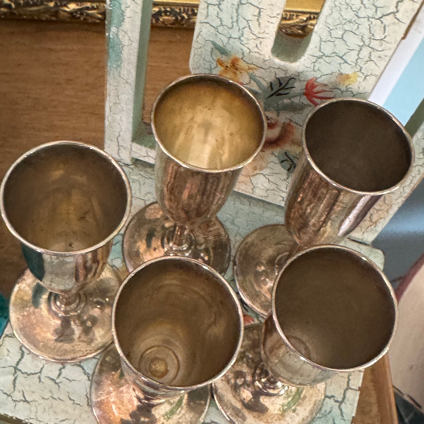 Five Antique E. G. Webster Co Judaica Sterling Footed Kiddush Cups