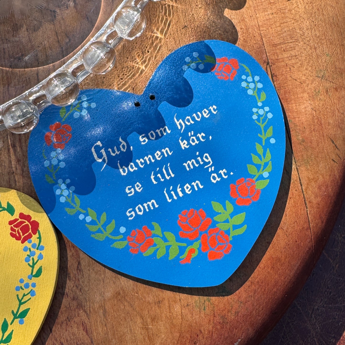 Vintage Candlewick Heart Dish & Three Swedish Children's Prayer Heart Ornaments