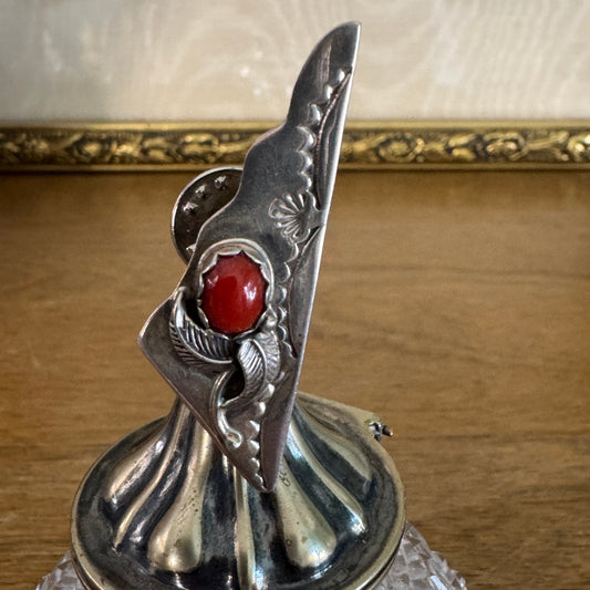 Vintage Signed Les Baker Navajo Sterling Red Coral Collar Tip