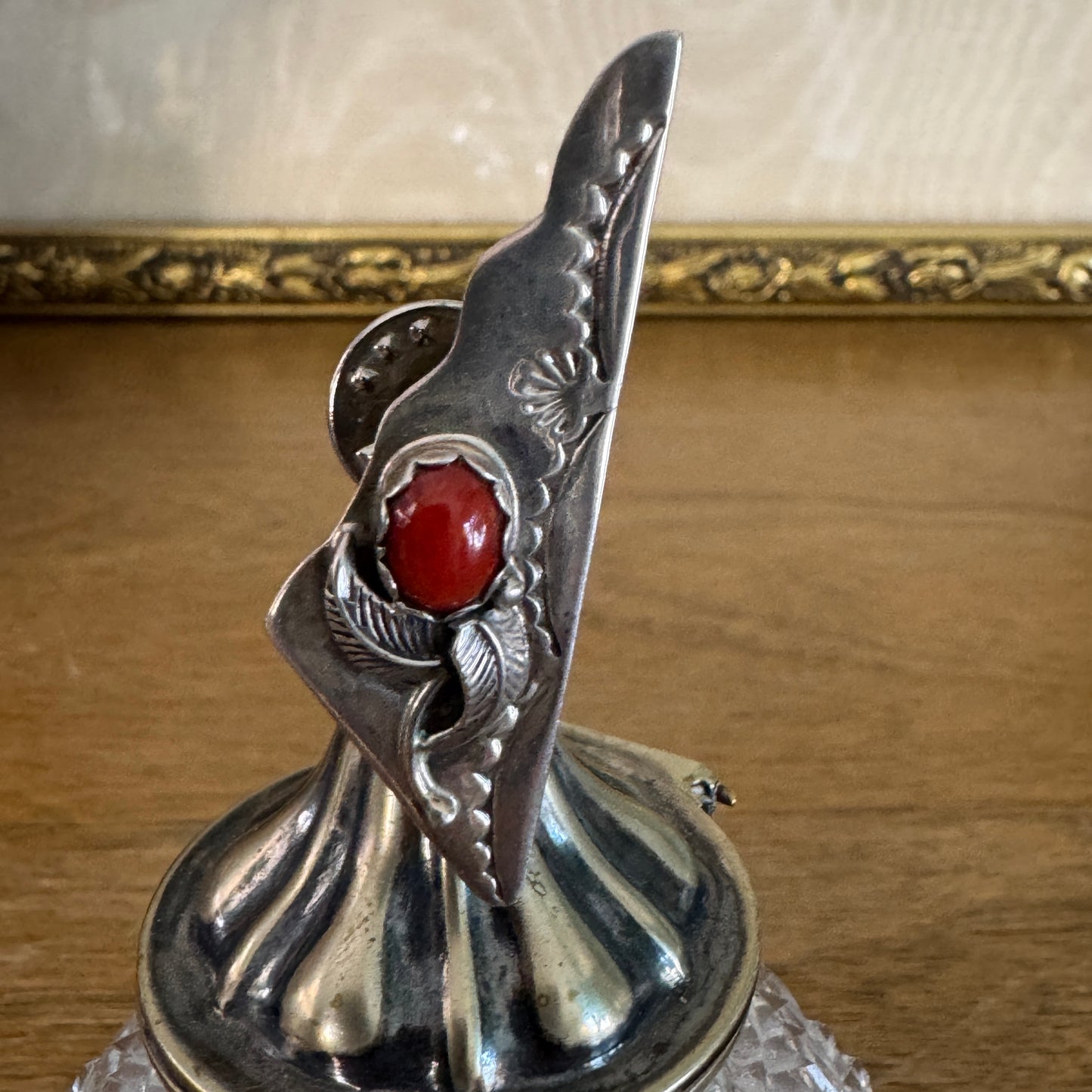 Vintage Signed Les Baker Navajo Sterling Red Coral Collar Tip