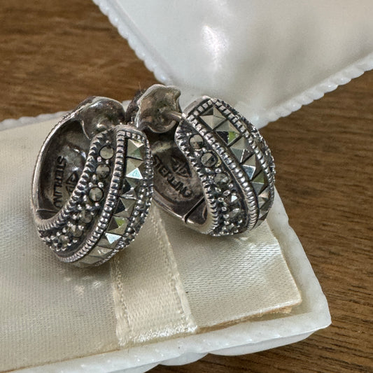 Vintage Judith Jack Sterling Silver Marcasite Shrimp Earrings