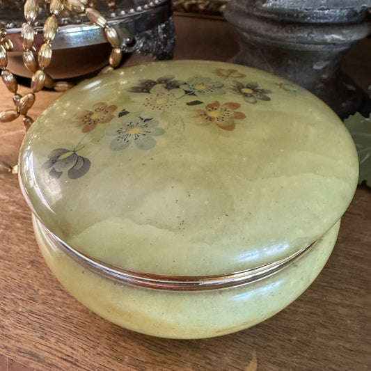 Vintage Italian Himark Alabaster Round Keepsake Trinket Box