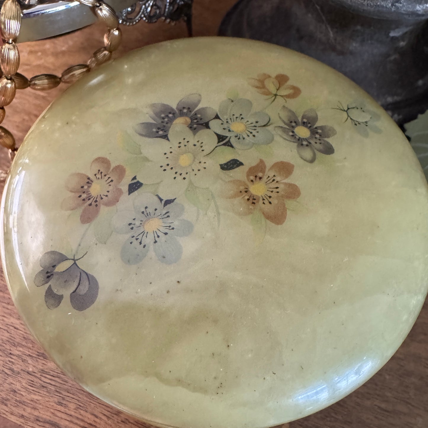 Vintage Italian Himark Alabaster Round Keepsake Trinket Box
