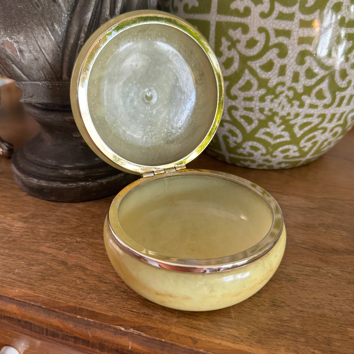 Vintage Italian Himark Alabaster Round Keepsake Trinket Box