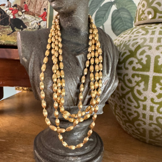 Vintage Napier Gold Tone Metal Bead Long Necklace