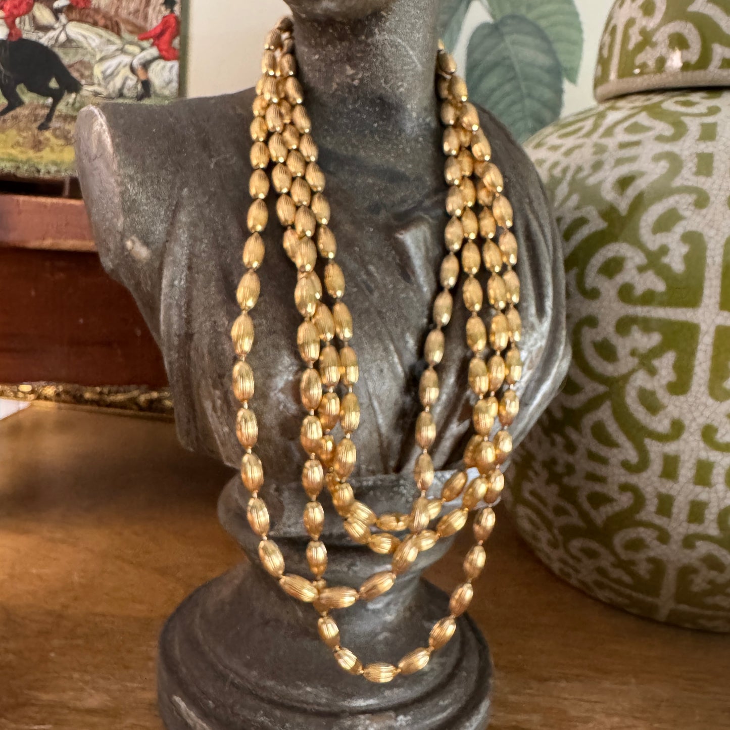 Vintage Napier Gold Tone Metal Bead Long Necklace