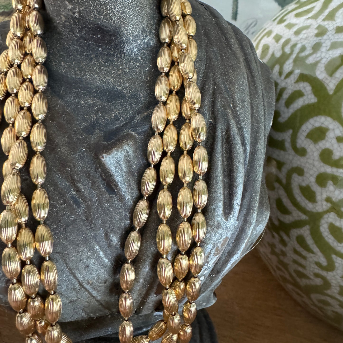 Vintage Napier Gold Tone Metal Bead Long Necklace