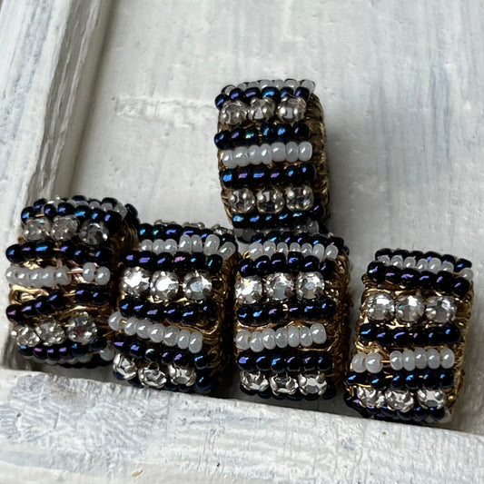 Five Vintage Vendome Glass Pearl , Blue Beads & Flat Back Rhinestone Rondels