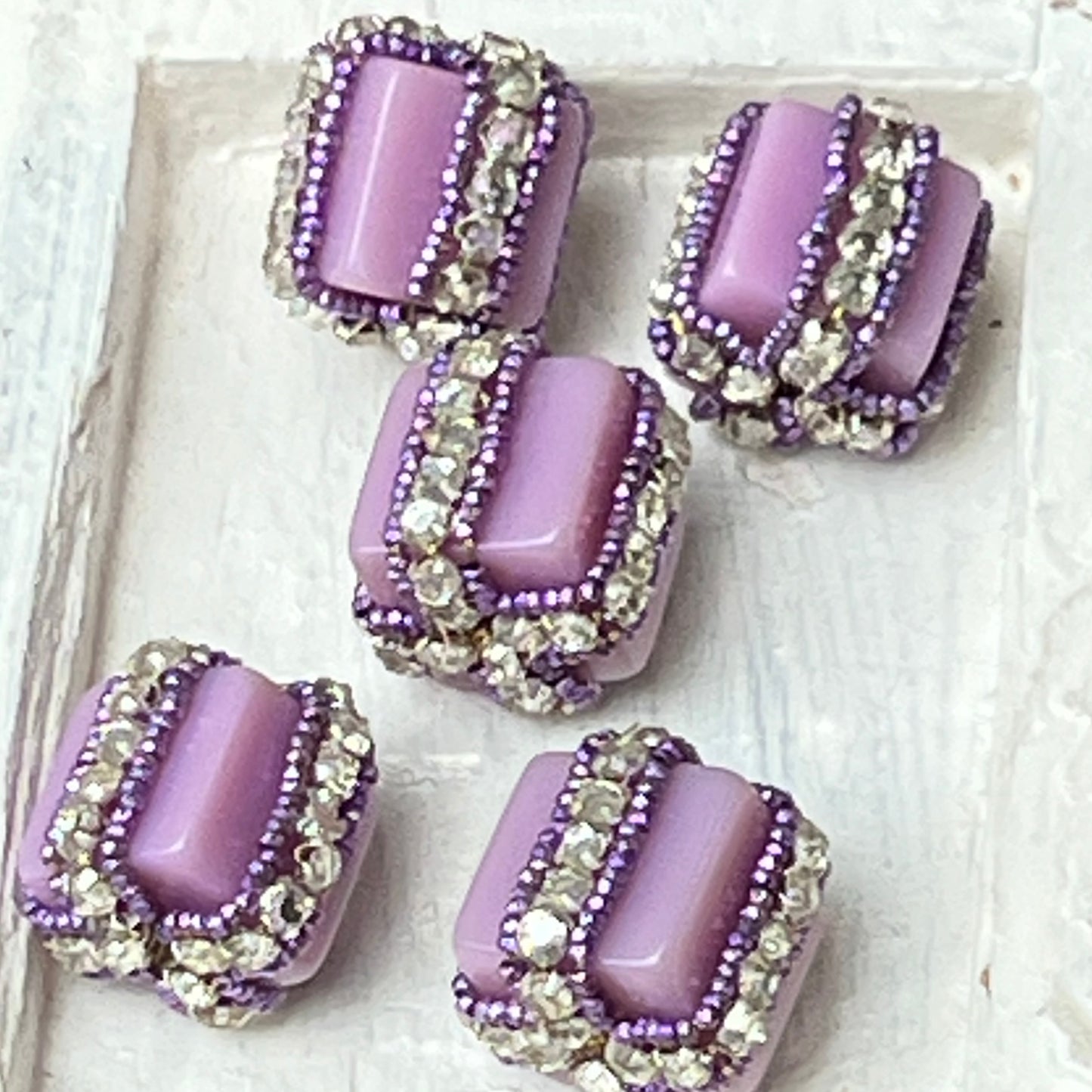 Six Vintage Lavender and Flat Back Rhinestone Rondels