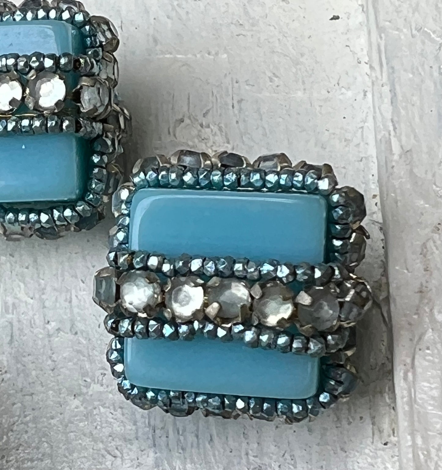 Four Vintage Soft Blue and Flat Back Rhinestone Rondels