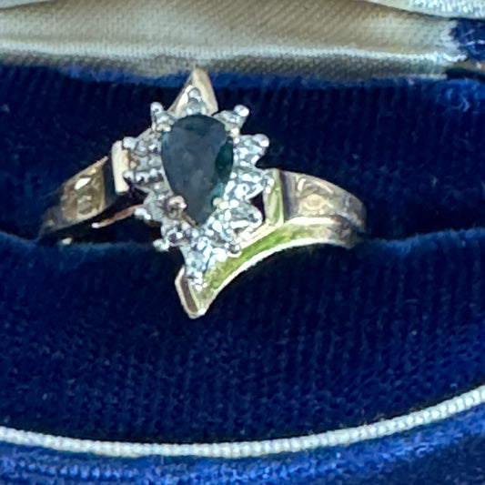 Vintage 10K Yellow Gold Sapphire and Diamond Ring Size 7