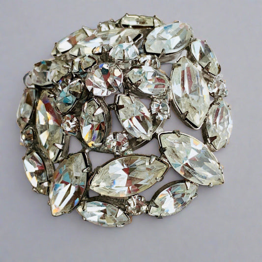 Sparkling Vintage Clear Rhinestone Layered Floral Brooch