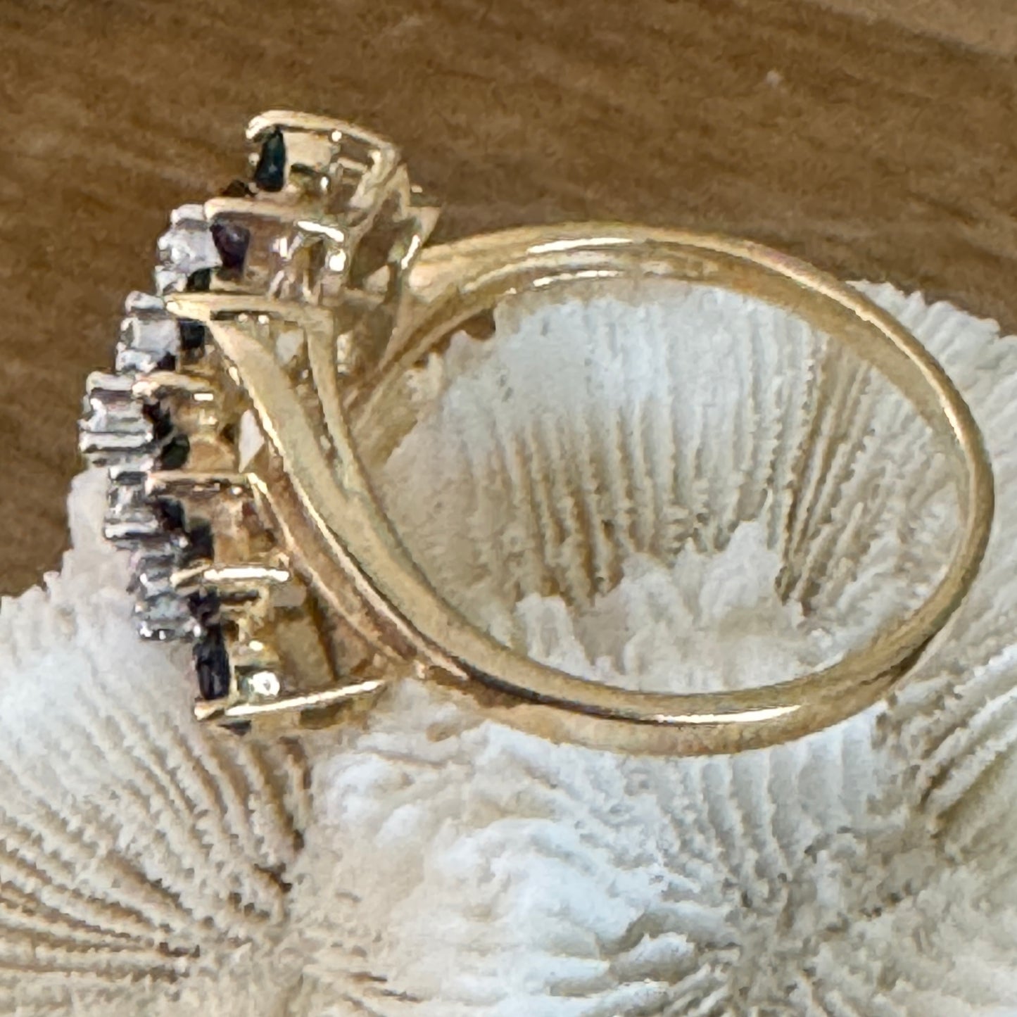 Vintage 10K Yellow Gold Sapphire and Diamond Bypass Ring Size 7.5