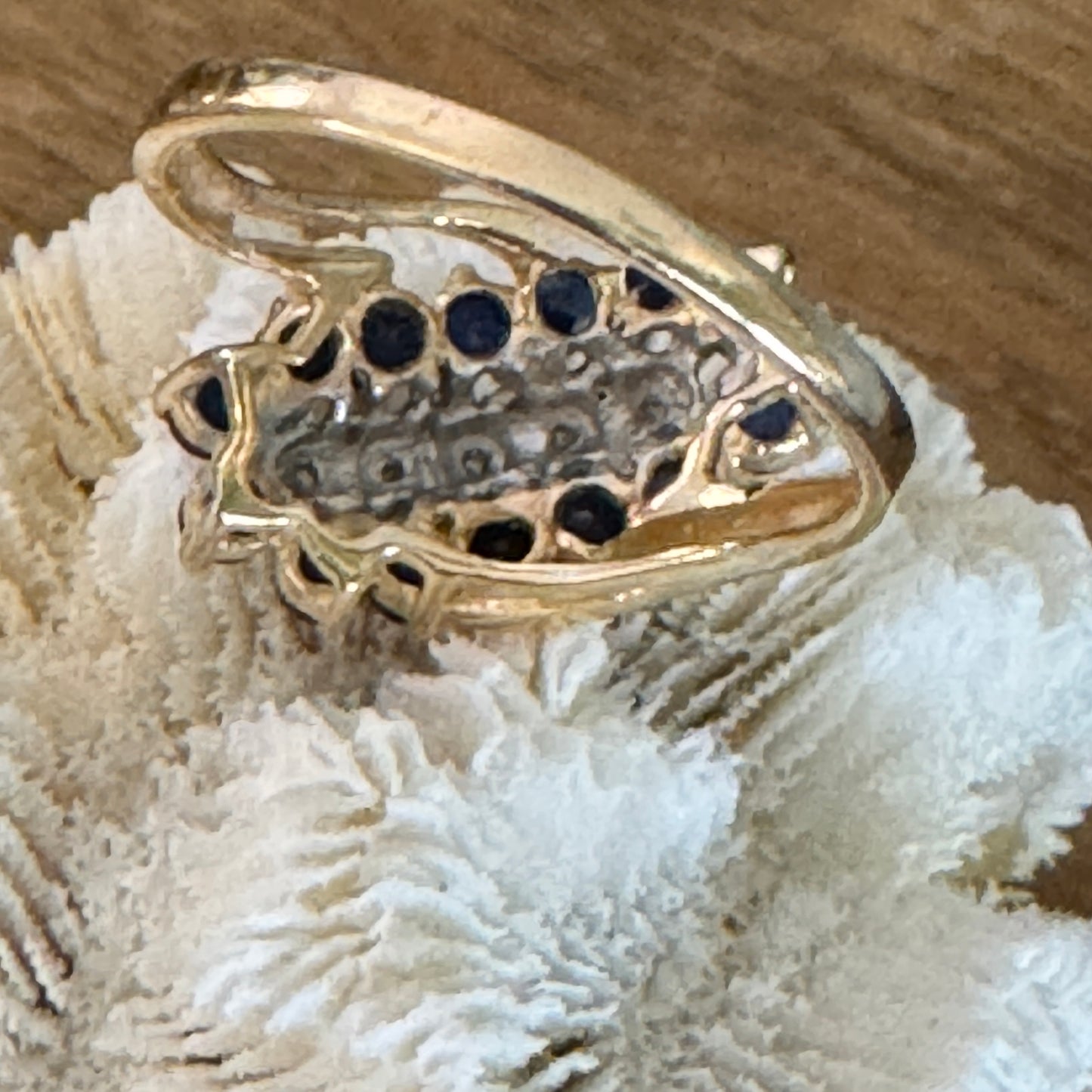 Vintage 10K Yellow Gold Sapphire and Diamond Bypass Ring Size 7.5