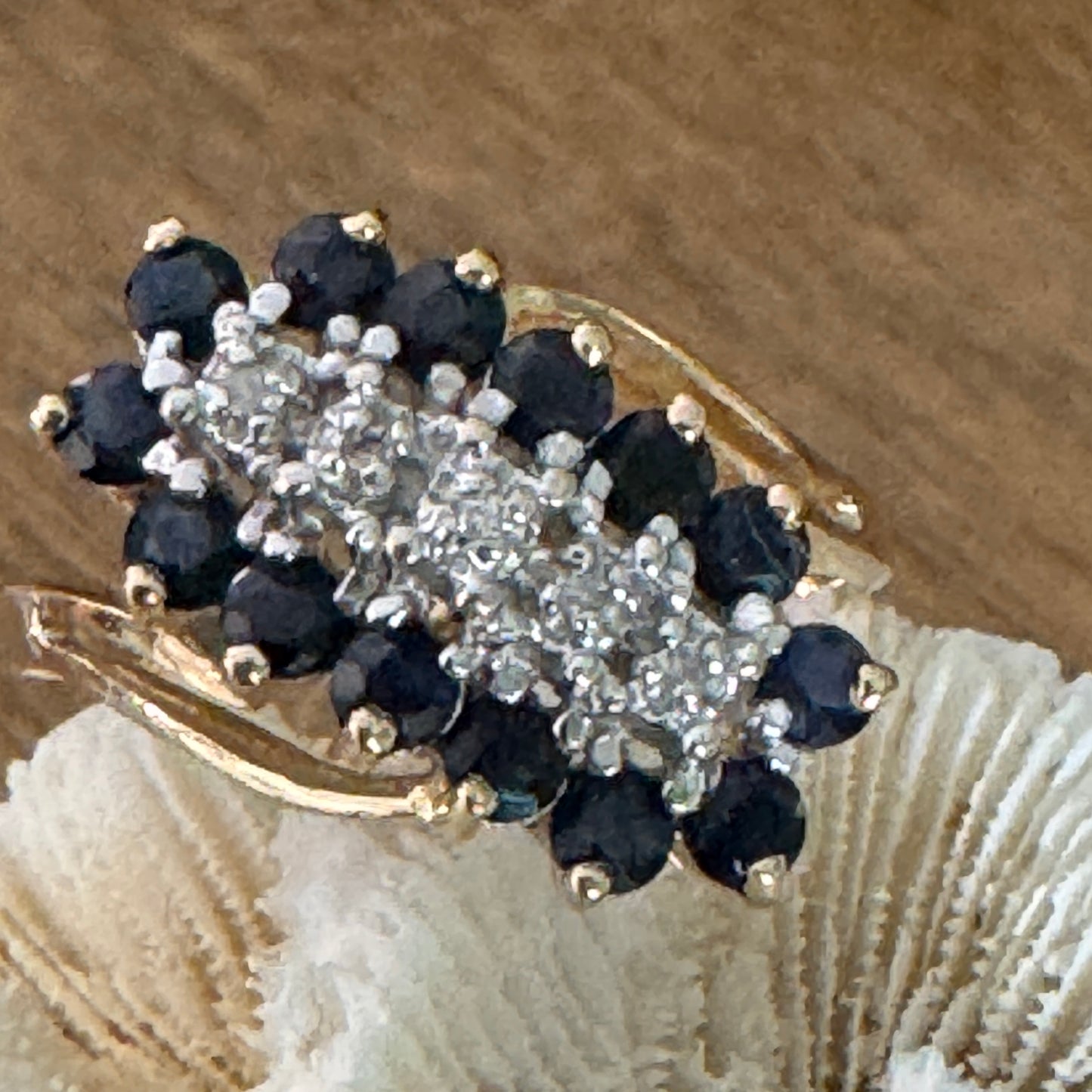 Vintage 10K Yellow Gold Sapphire and Diamond Bypass Ring Size 7.5
