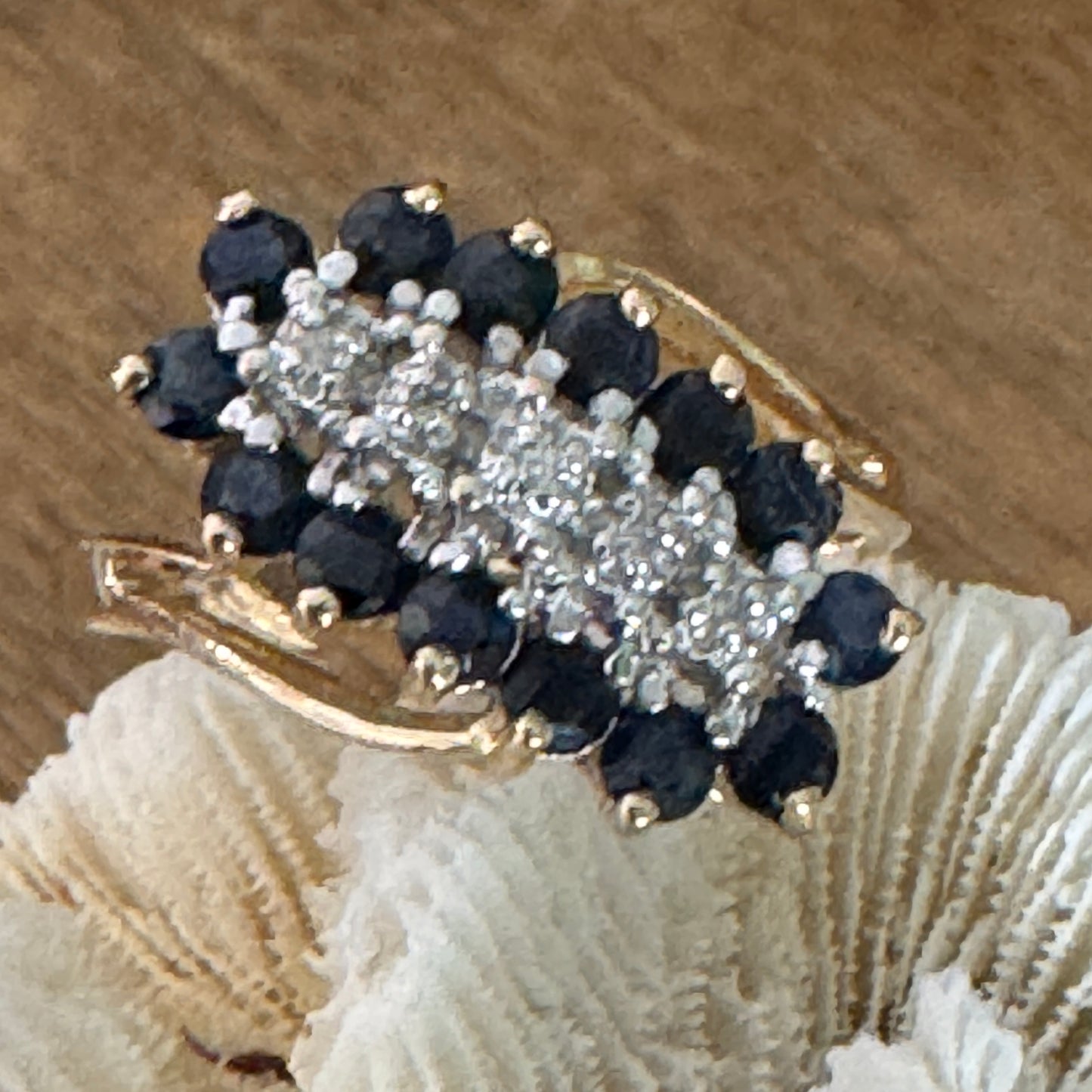 Vintage 10K Yellow Gold Sapphire and Diamond Bypass Ring Size 7.5