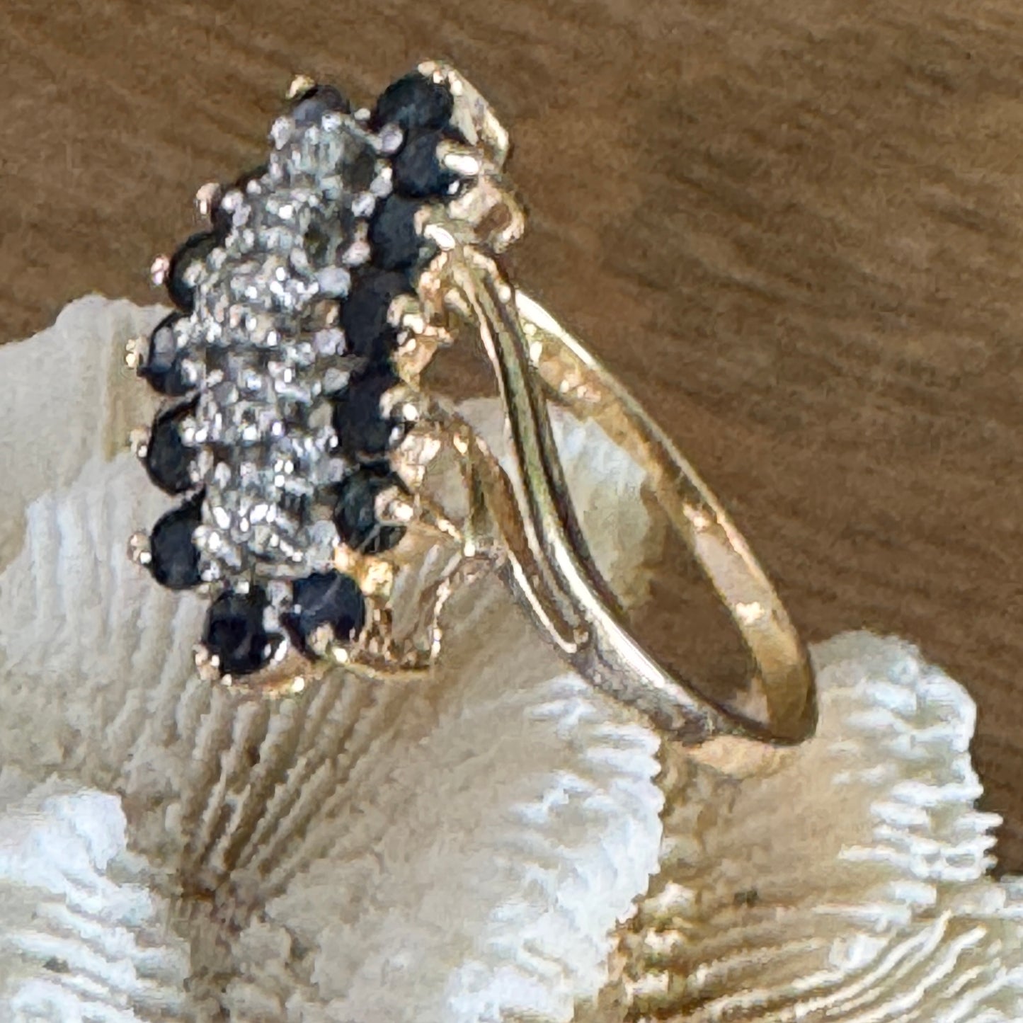 Vintage 10K Yellow Gold Sapphire and Diamond Bypass Ring Size 7.5