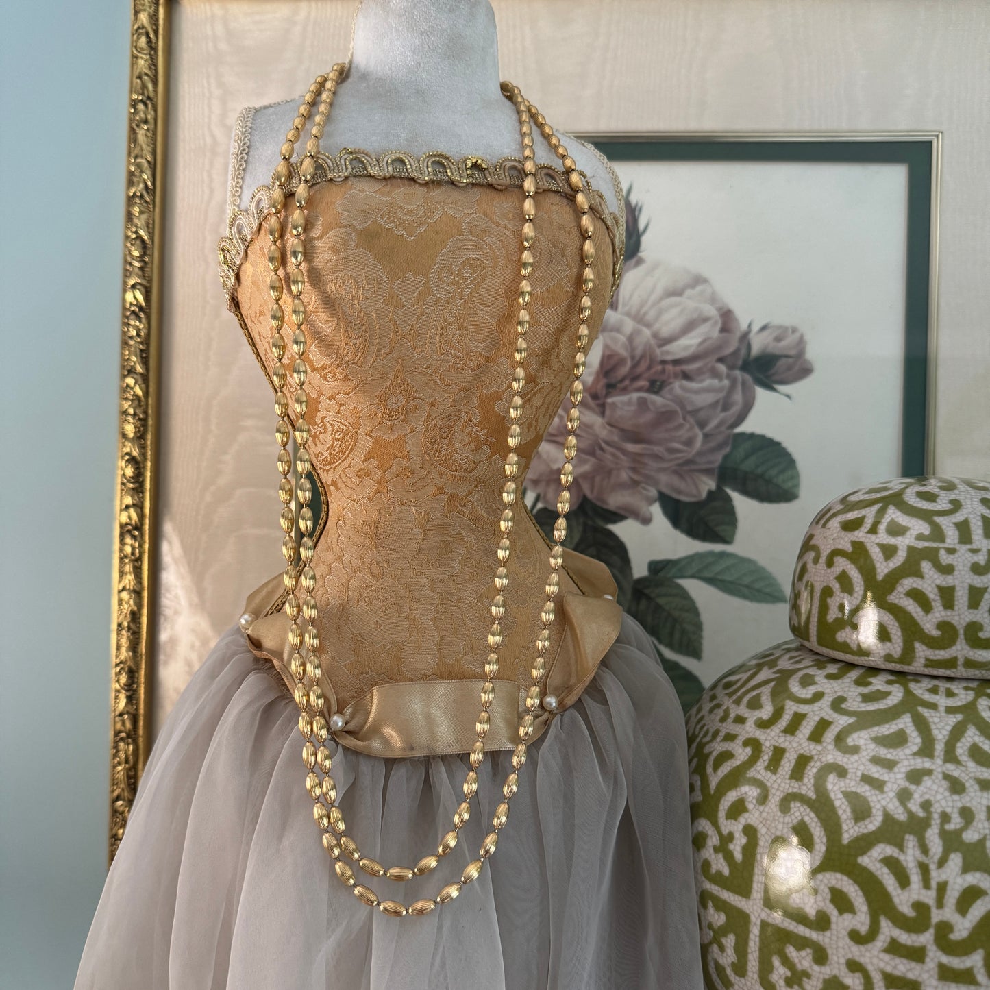 Vintage Napier Gold Tone Metal Bead Long Necklace