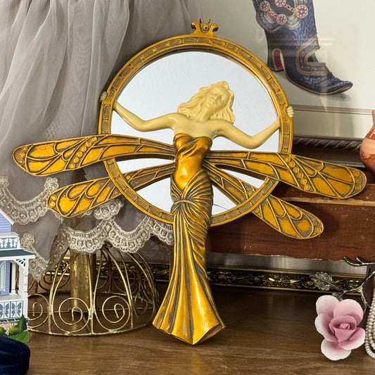 Vintage Design Toscano Art Deco Dragonfly Lady Mirror