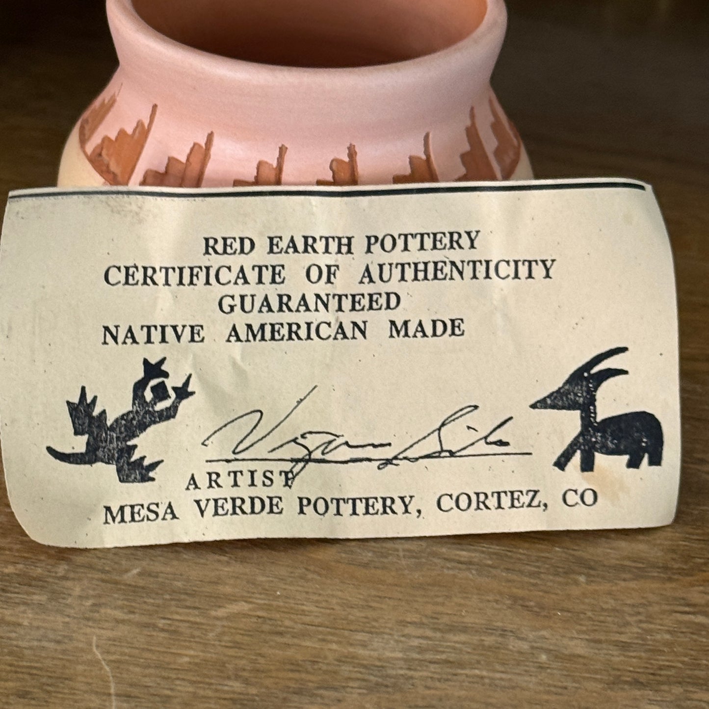Handmade Native American Mesa Verde Pottery Signed Vase COA