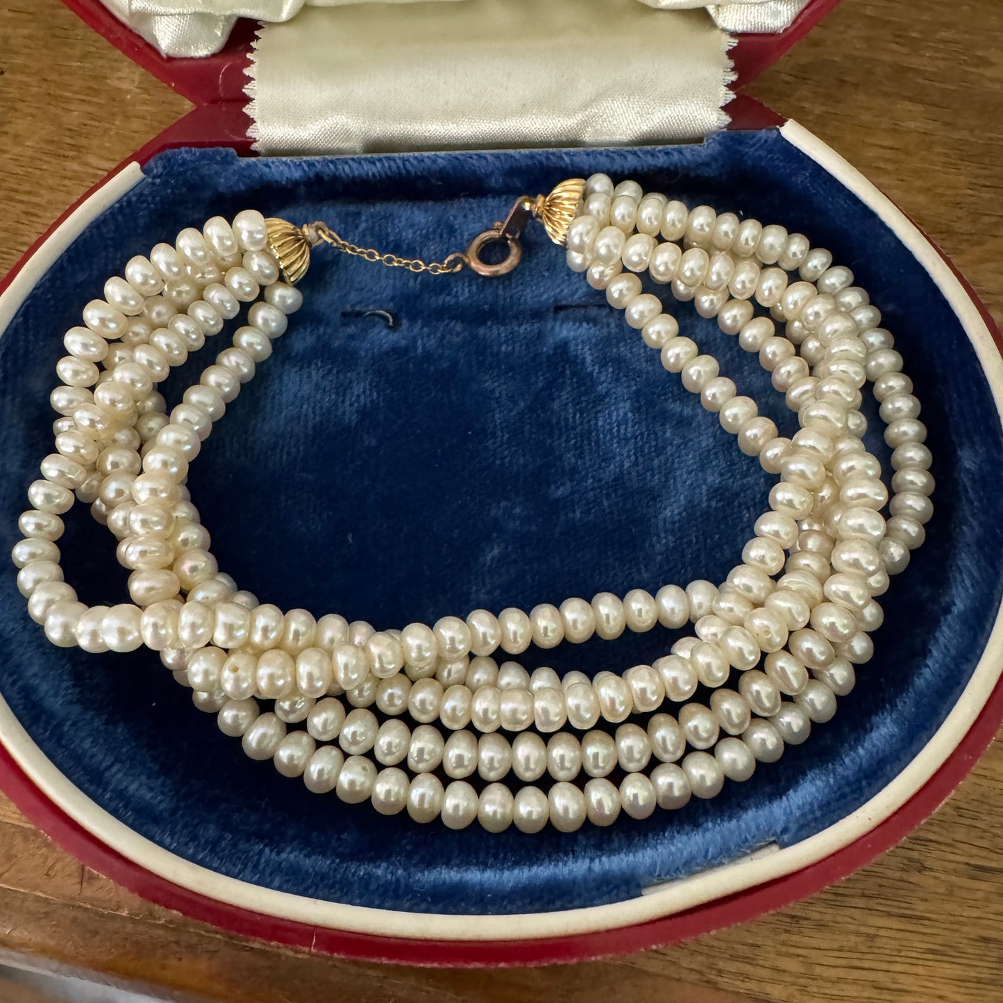 Vintage Five Strand Cultured Pearl 14K Yellow Gold Bracelet
