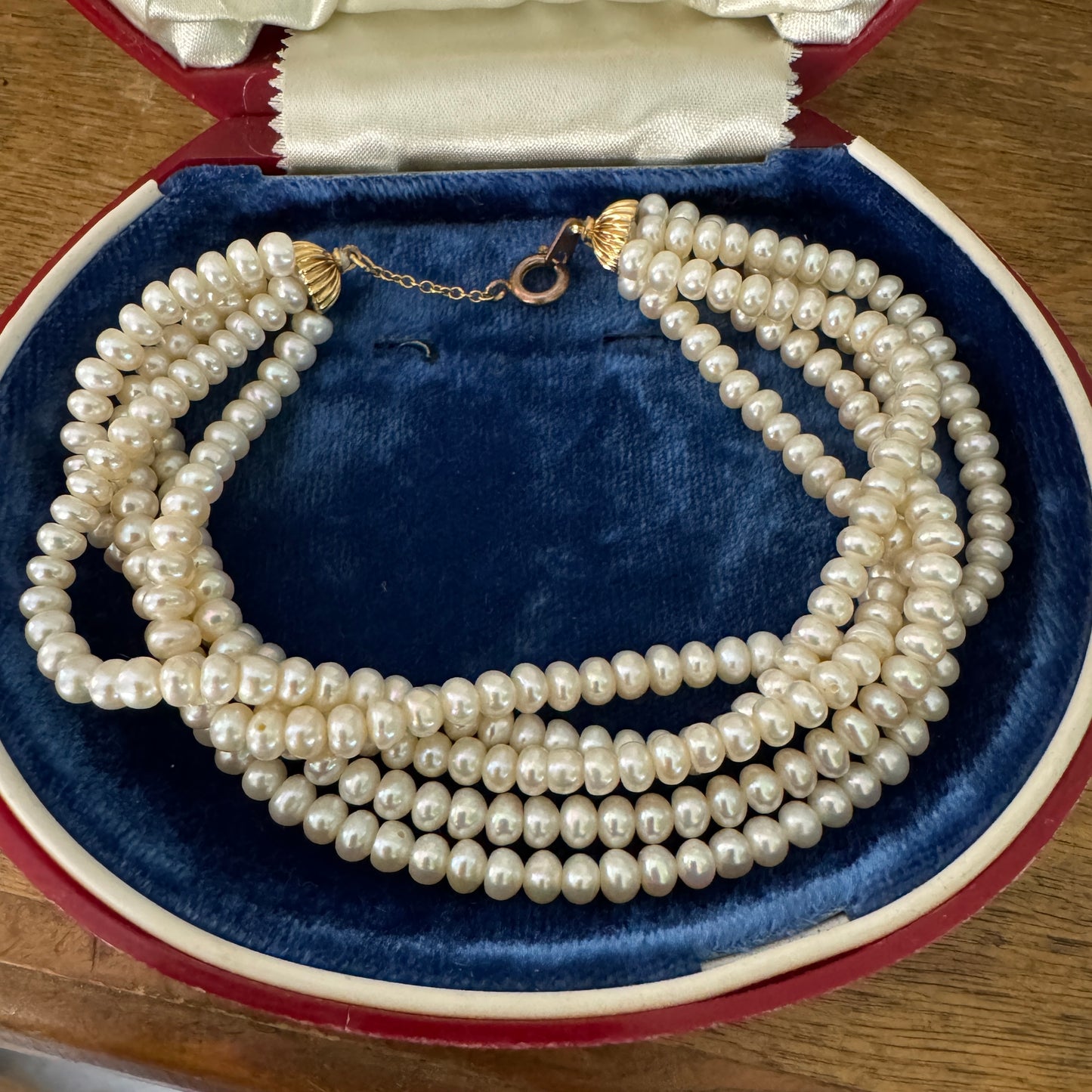 Vintage Five Strand Cultured Pearl 14K Yellow Gold Bracelet