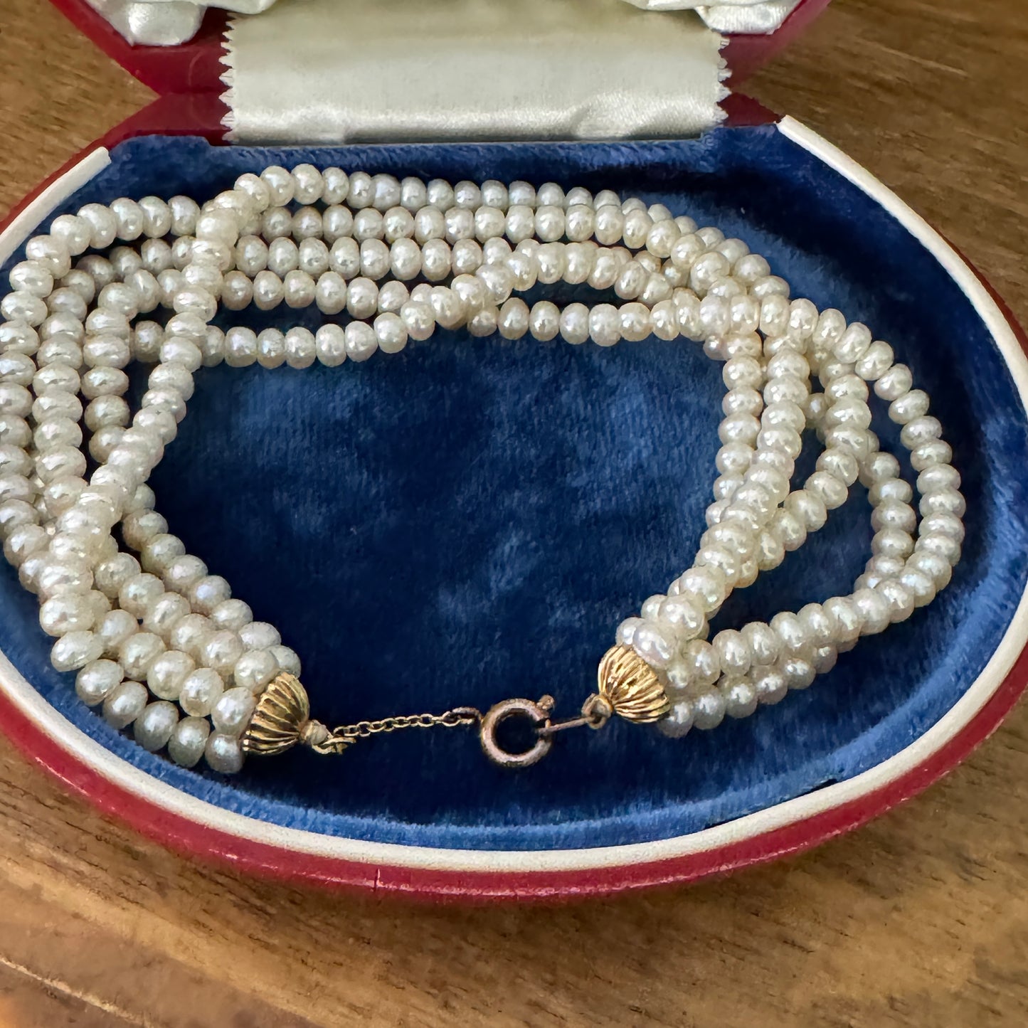 Vintage Five Strand Cultured Pearl 14K Yellow Gold Bracelet