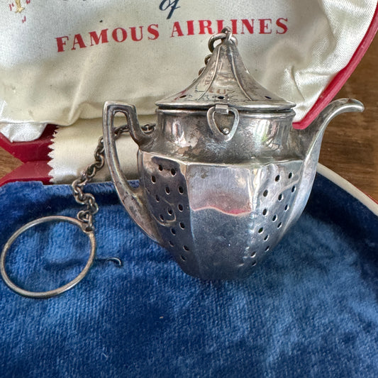 Antique Teapot Shaped Sterling Silver Strainer