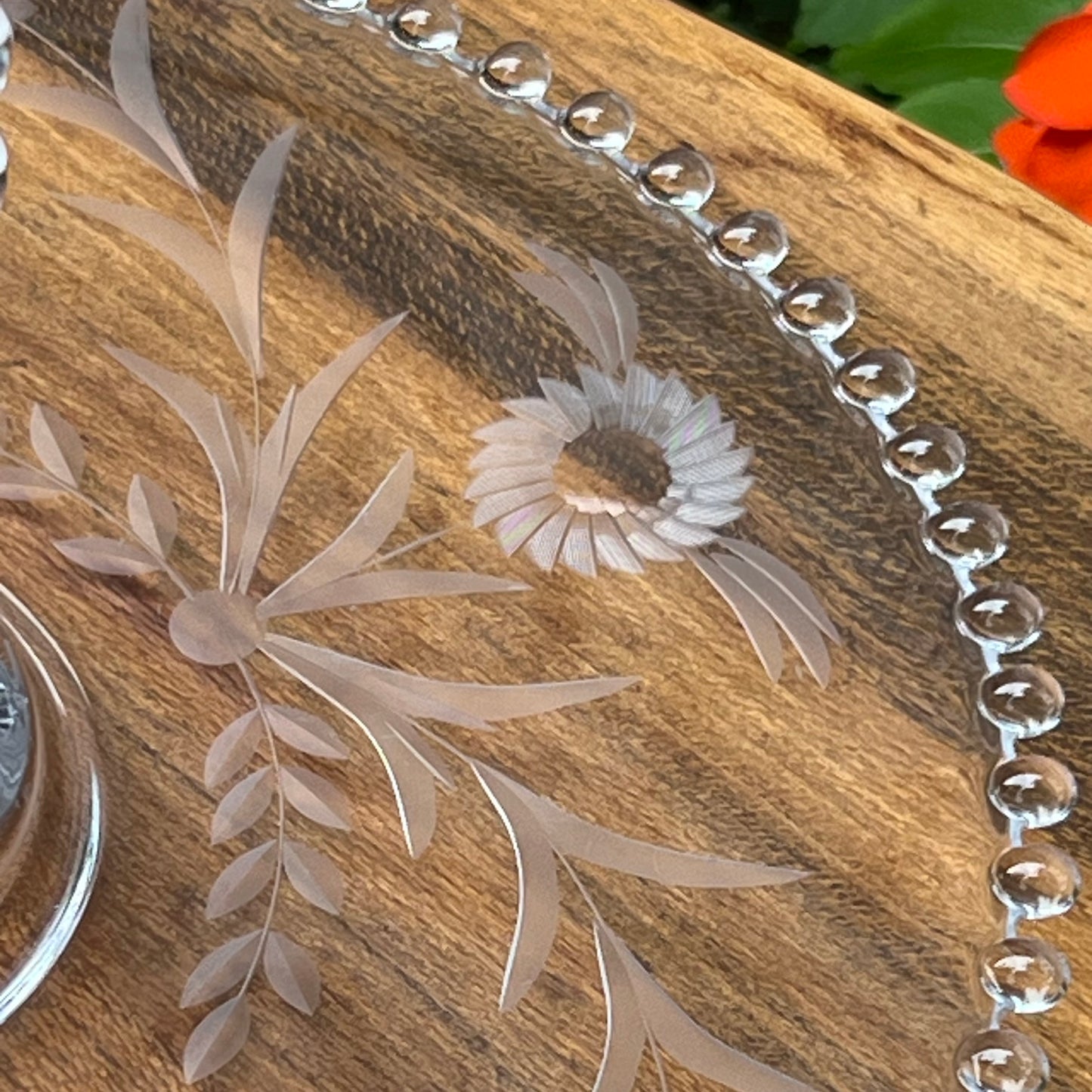 Vintage Candlewick Floral Etched Heart Shaped Relish Dessert Tray